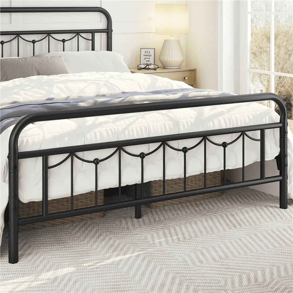 Topeakmart Metal Platform Bed Frame with Headboard and Footboard, Queen Size, Matte Black