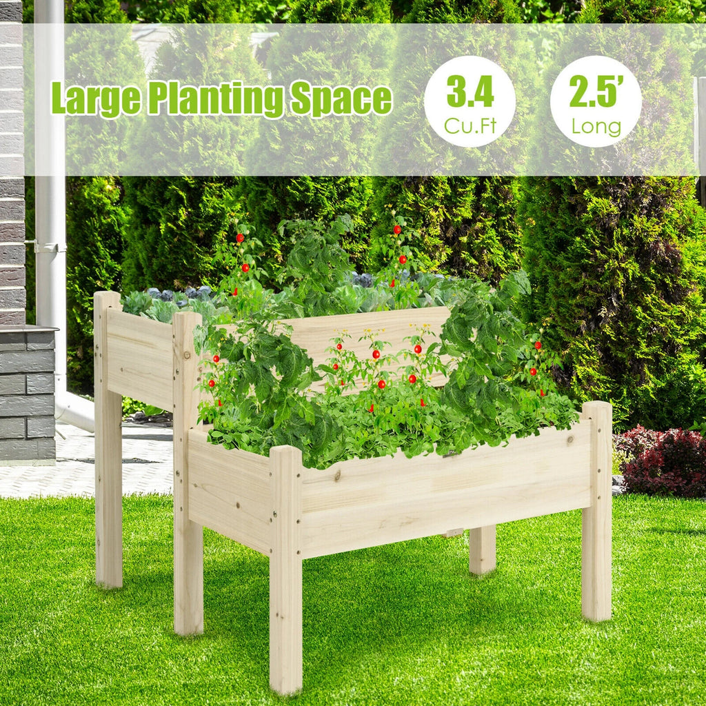 Gymax 2 Tier Wooden Raised Garden Bed Elevated Planter Box w/Legs Drain Holes