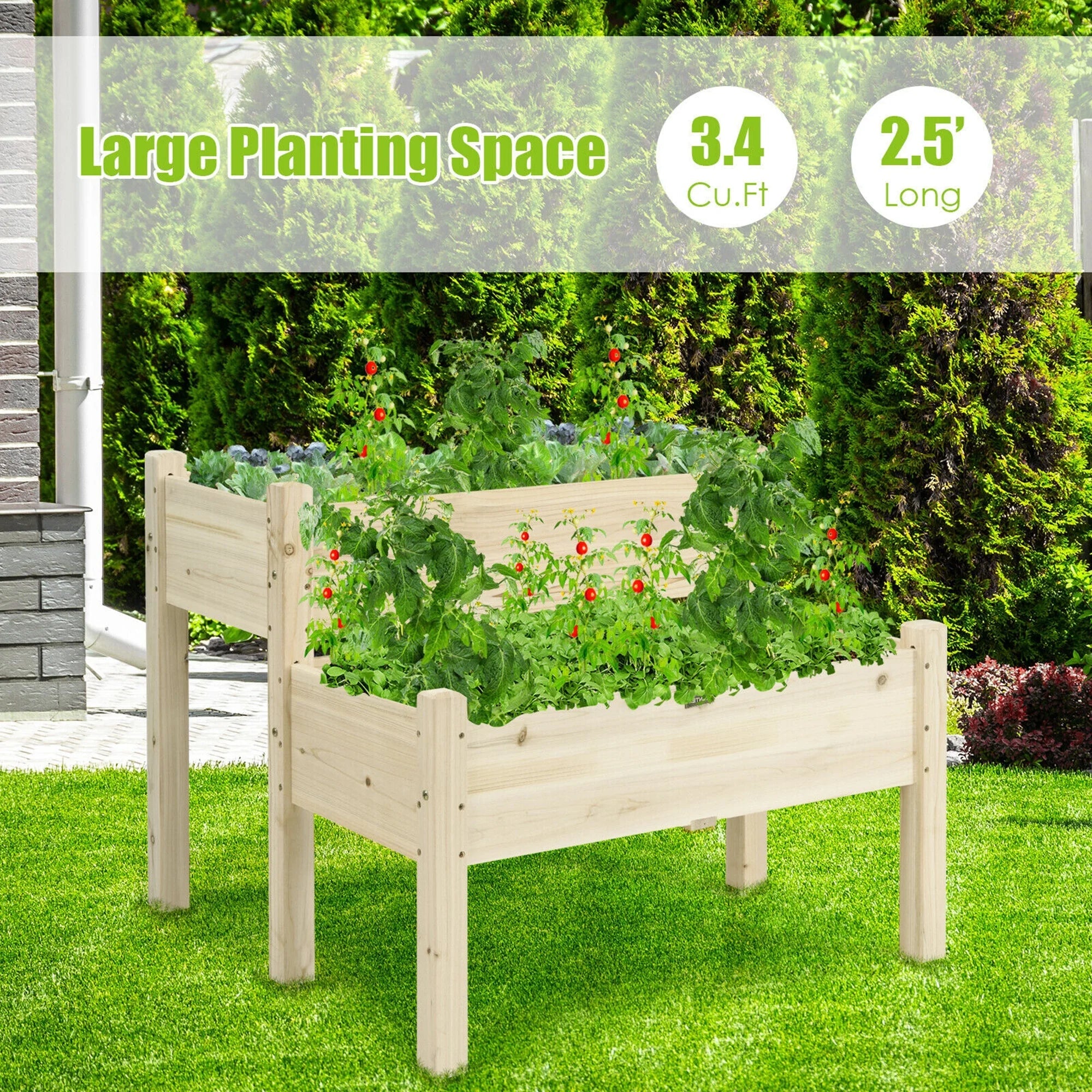 Gymax 2 Tier Wooden Raised Garden Bed Elevated Planter Box w/Legs Drain Holes