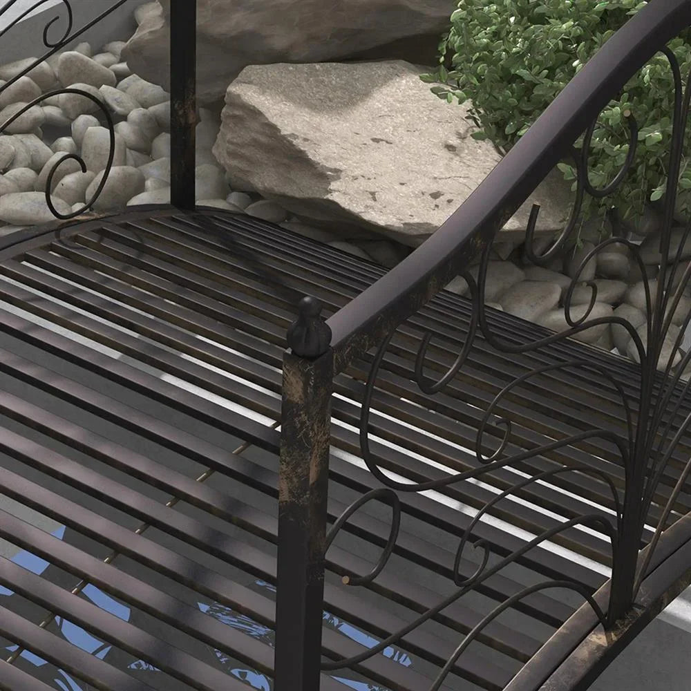 Aimee Lii 4�� Metal Arch Backyard Garden Bridge with Safety Siderails, Delicate Scrollwork, Easy Assembly, Outdoor Garden Bridge, Black Bronze