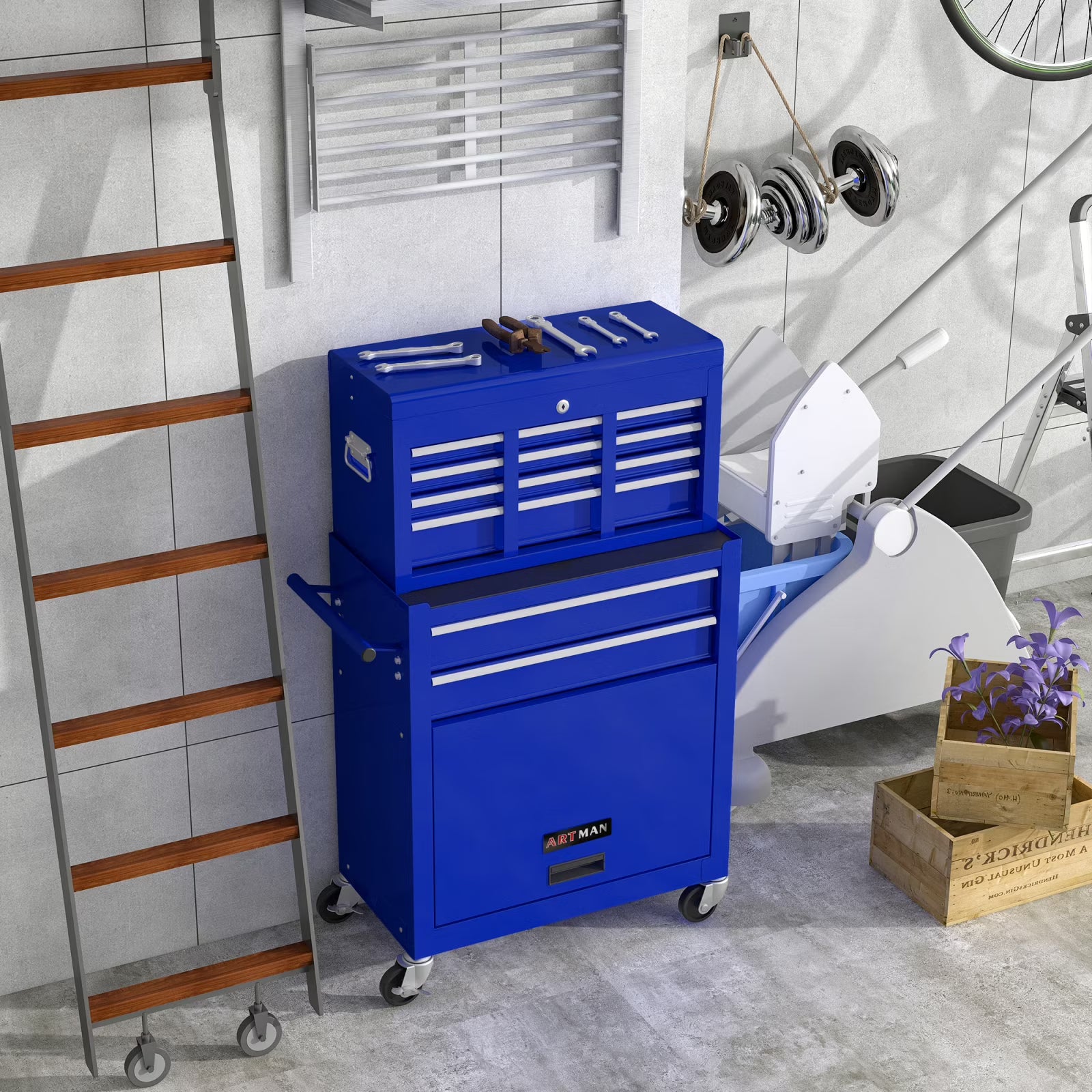 Pouseayar  8-Drawer High Capacity Rolling Tool Chest Storage Cabinet, Blue