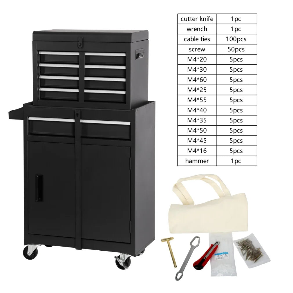Heavy-Duty Metal Tool Storage Cabinet 5-Drawer Rolling with Detachable Top Box, Lockable Wheels & Adjustable Shelves, Secure Locking Mechanism, Space-Saving Design for Garage Workshop & Home Use