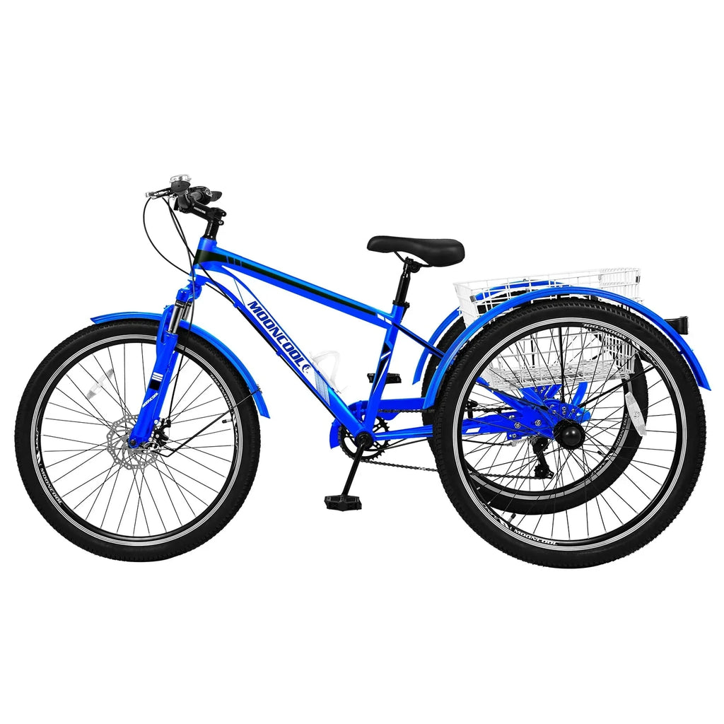 MOPHOTO 7 Speed 27.5 Adult Mountain Tricycle, Exercise Men's Women's Bicycle, 3 Wheel Cruiser Bike