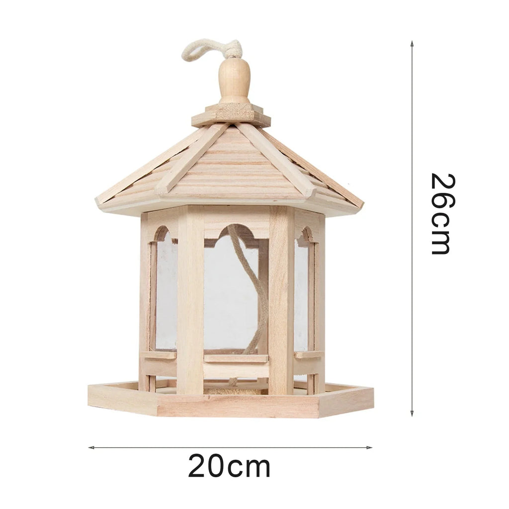 Archer Bird Feeder High Capacity Hexagon Shaped Roof Wood Creative Bird Nest for Garden