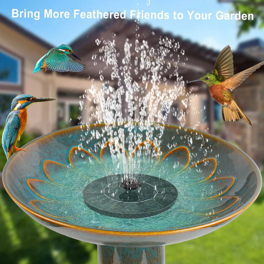 BUYMAX Tall Ceramic Bird Bath for Garden, UV-Resistant, Diamond Blue Grey