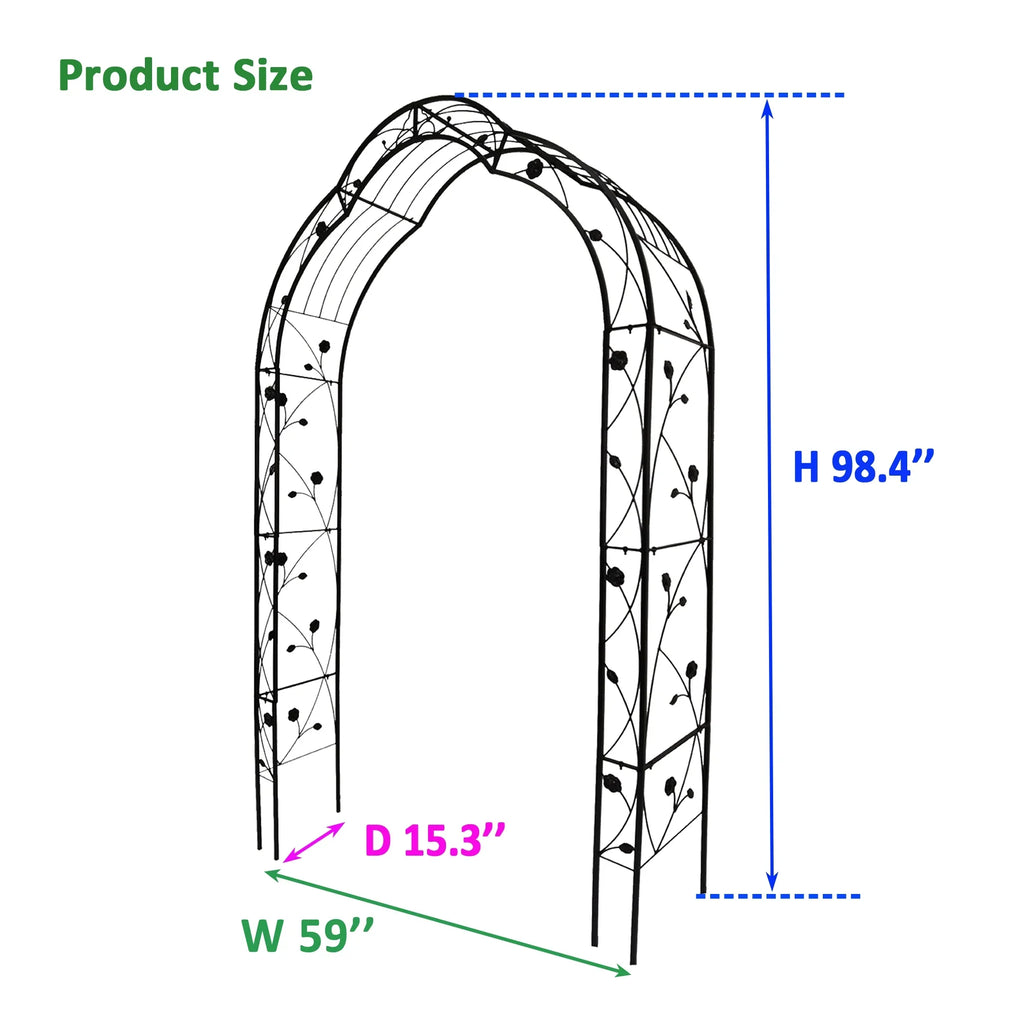 Miniyam 98.4 Metal Garden Arch Trellis, Support 8 Styles Garden Arbor Trellis, Black