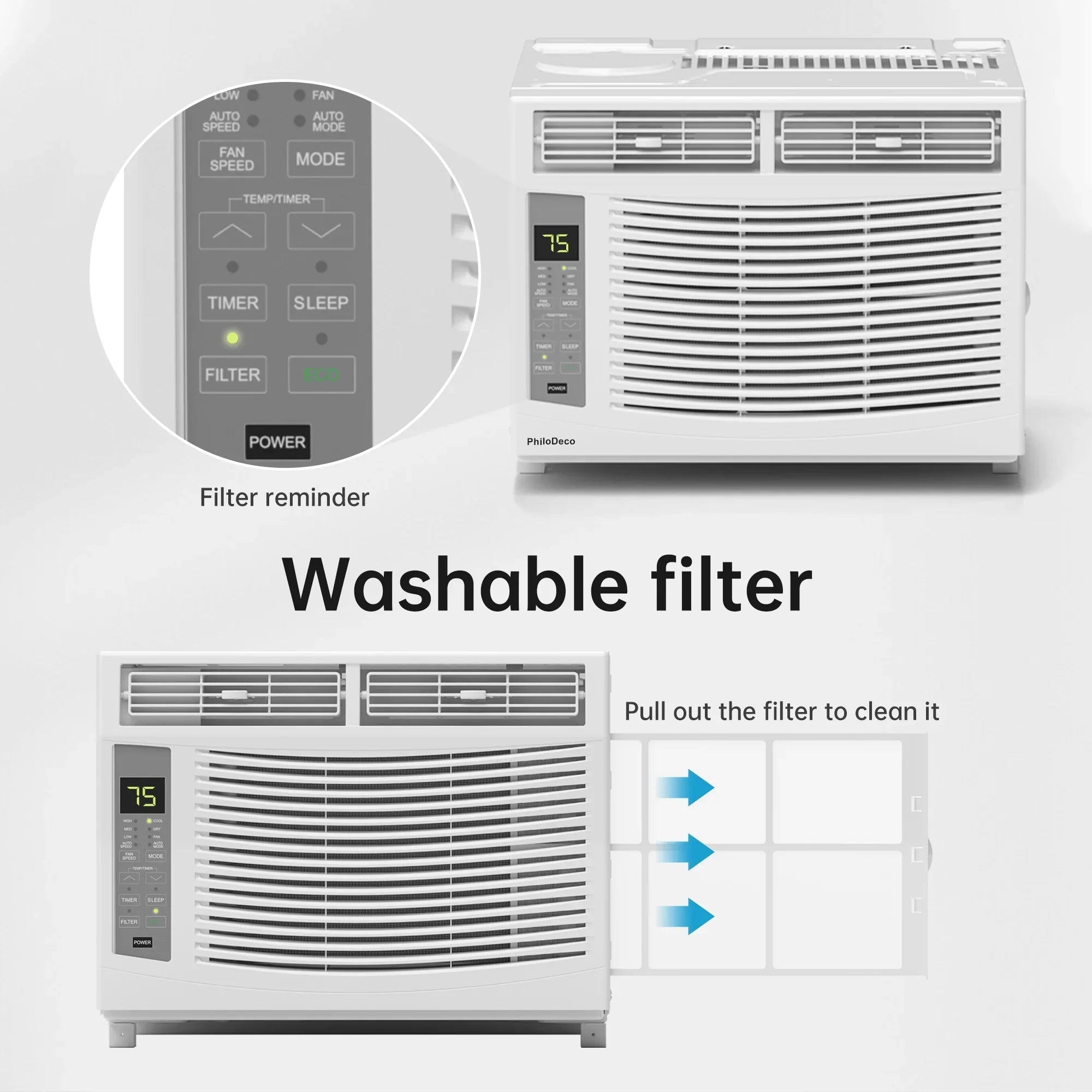 Window Air Conditioner 6000 BTU  Cool to 250 sq ft Intelligent, LED,Remote Control, Easy to Clean Filter Screen, Can Be Used as a Dehumidifier/Fan, Operates Quietly, and is Energy-Saving