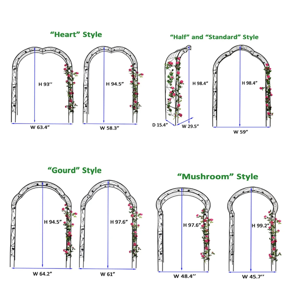 Miniyam 98.4 Metal Garden Arch Trellis, Support 8 Styles Garden Arbor Trellis, Black