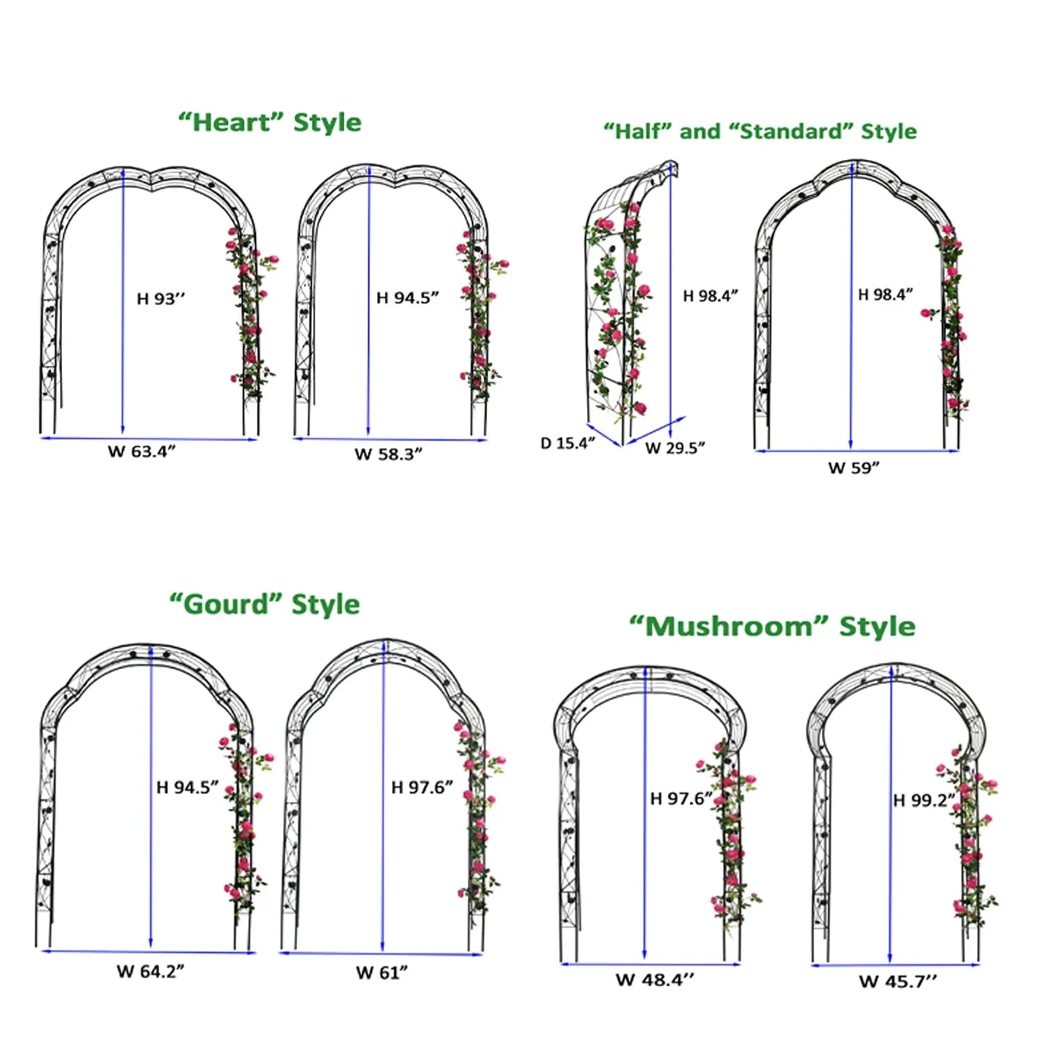 Miniyam 98.4 Metal Garden Arch Trellis, Support 8 Styles Garden Arbor Trellis, Black