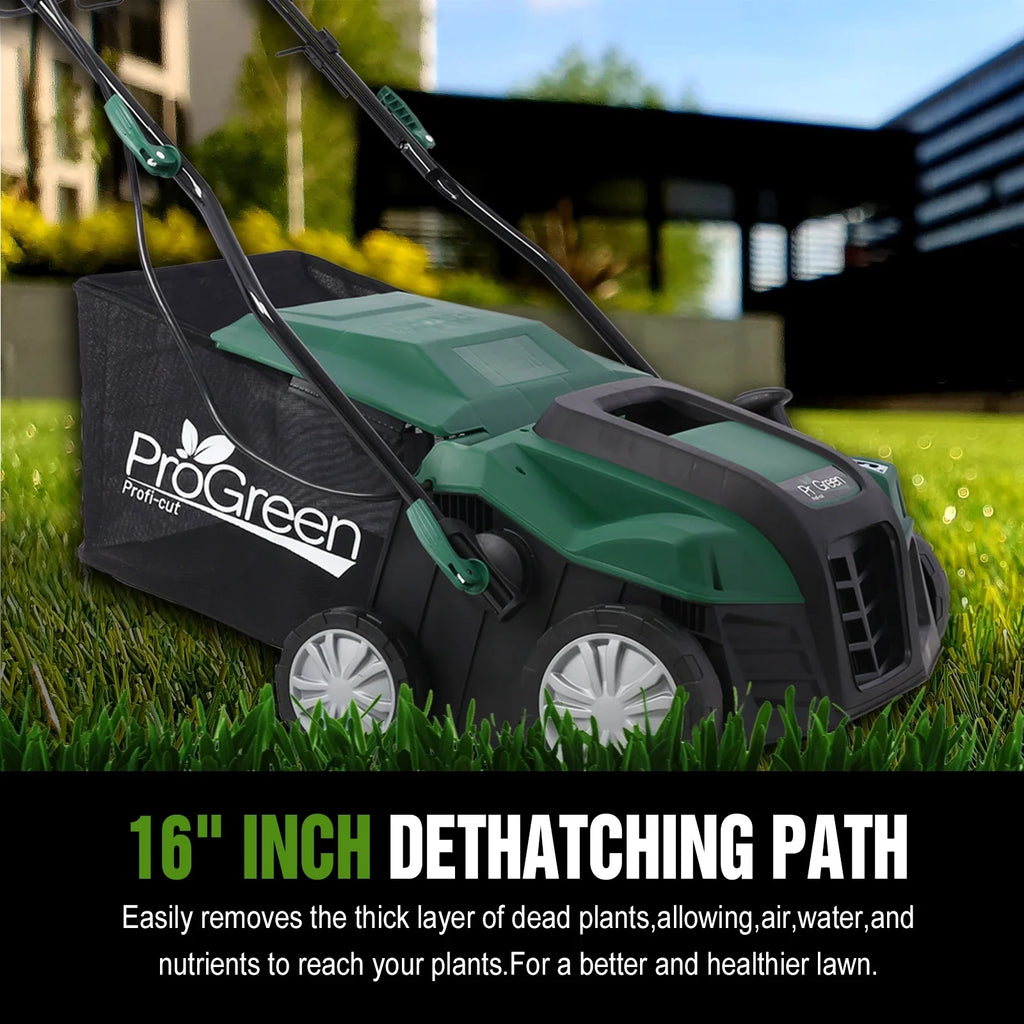 Dethatcher and Scarifier, Seizeen 16-Inch Lawn Dethatcher Scarifier 2-IN-1 Gardening Equipment, Powerful 15 Amp Electric Dethatcher & Scarifier, Height Adjustable, 58QT Removable Thatch Bag