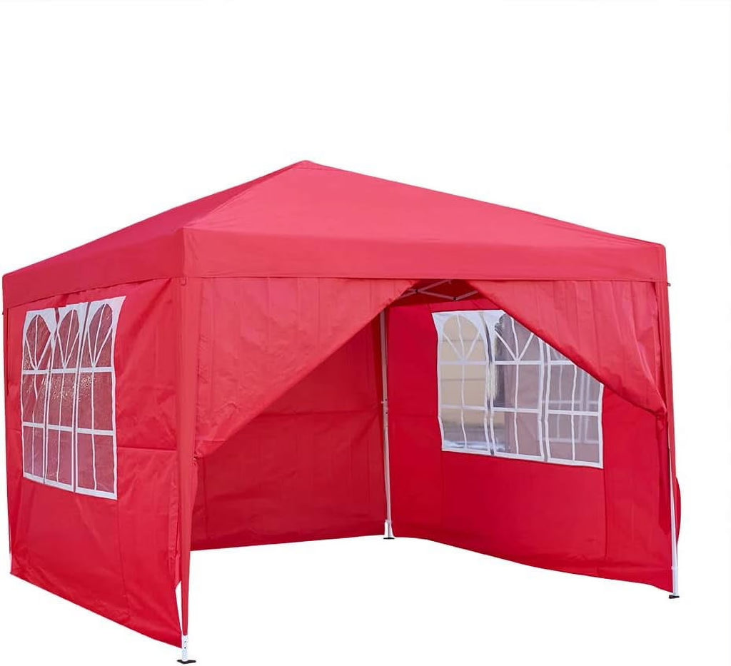 REKHH Pop Up Outdoor Gazebo Marquee 8.2''x8.2'' Garden Awning Tent Folding Canopy with 4 Sidewall and Carrying Bag for Festival Wedding Party 2.5MX2.5M (2.5x2.5m,Red)