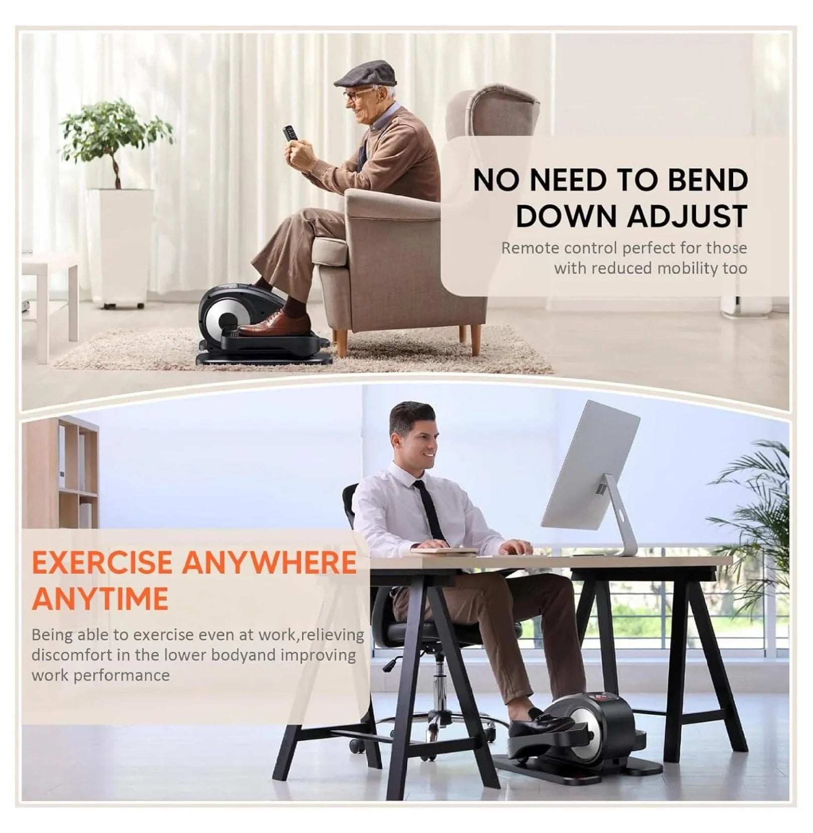 Under Desk Elliptical, Electric Foot Pedal Exerciser, Fully Assembled Seated Elliptical, Compact Portable Elliptical Machine Trainer with Control, Mini Elliptical Leg Exerciser for Home