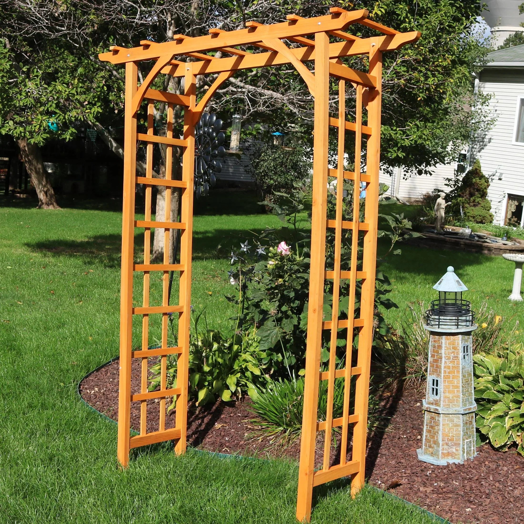 Sunnydaze 78.5 Brown Wooden Garden Arbor Walkway Wedding Arch, Weather-Resistant Finish