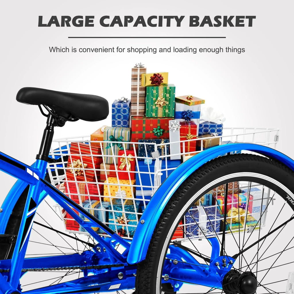 MOPHOTO 7 Speed 27.5 Adult Mountain Tricycle, Exercise Men's Women's Bicycle, 3 Wheel Cruiser Bike
