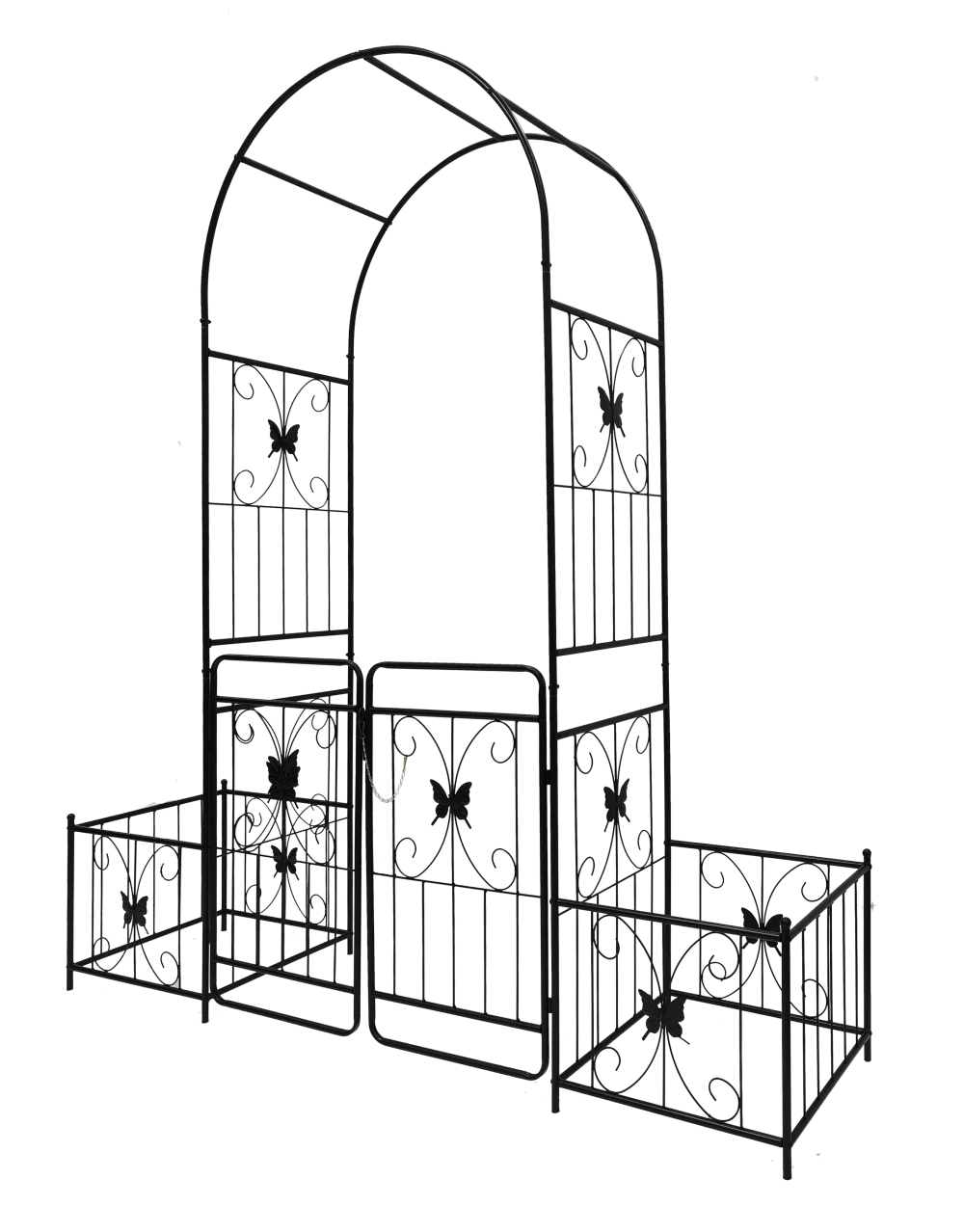 IVV 7.2ft Garden Arbor Arch with Gate and Side Planter Box, Wedding Arch Archway for Ceremony Party, Trellis for Plant Climbing, Christmas Decorations Pergola for Backyard, Lawn, Patio, Yard (Black)