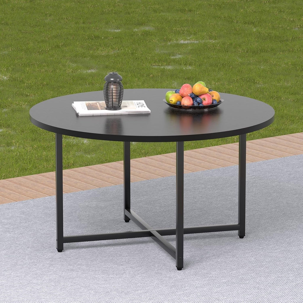 Round Coffee Table, 31.5 Circle Coffee Table��Roma Round Coffee Tables Living Room, Large Coffee Table Round for Indoor & Outdoor Use, Office, Patio or Garden, Large Gray(31.5 D x 17.7 H)