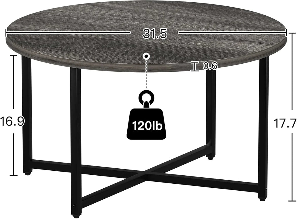Round Coffee Table, 31.5 Circle Coffee Table��Roma Round Coffee Tables Living Room, Large Coffee Table Round for Indoor & Outdoor Use, Office, Patio or Garden, Large Gray(31.5 D x 17.7 H)