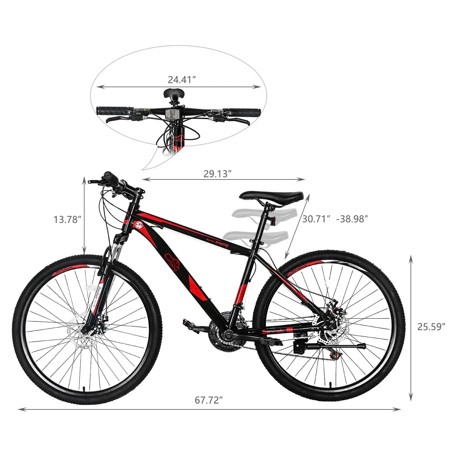 26-Inch Mountain Bike for Adults, 21-Speed Trail Bicycle with Dual Disc Brakes, Front Suspension, High-Carbon Steel Frame �C Red & Black | HUJHKIO Explorer Series