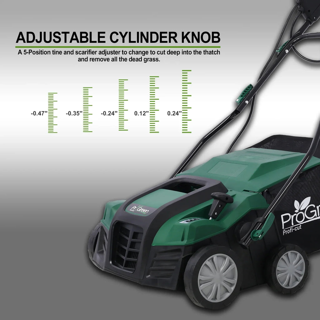 Dethatcher and Scarifier, Seizeen 16-Inch Lawn Dethatcher Scarifier 2-IN-1 Gardening Equipment, Powerful 15 Amp Electric Dethatcher & Scarifier, Height Adjustable, 58QT Removable Thatch Bag