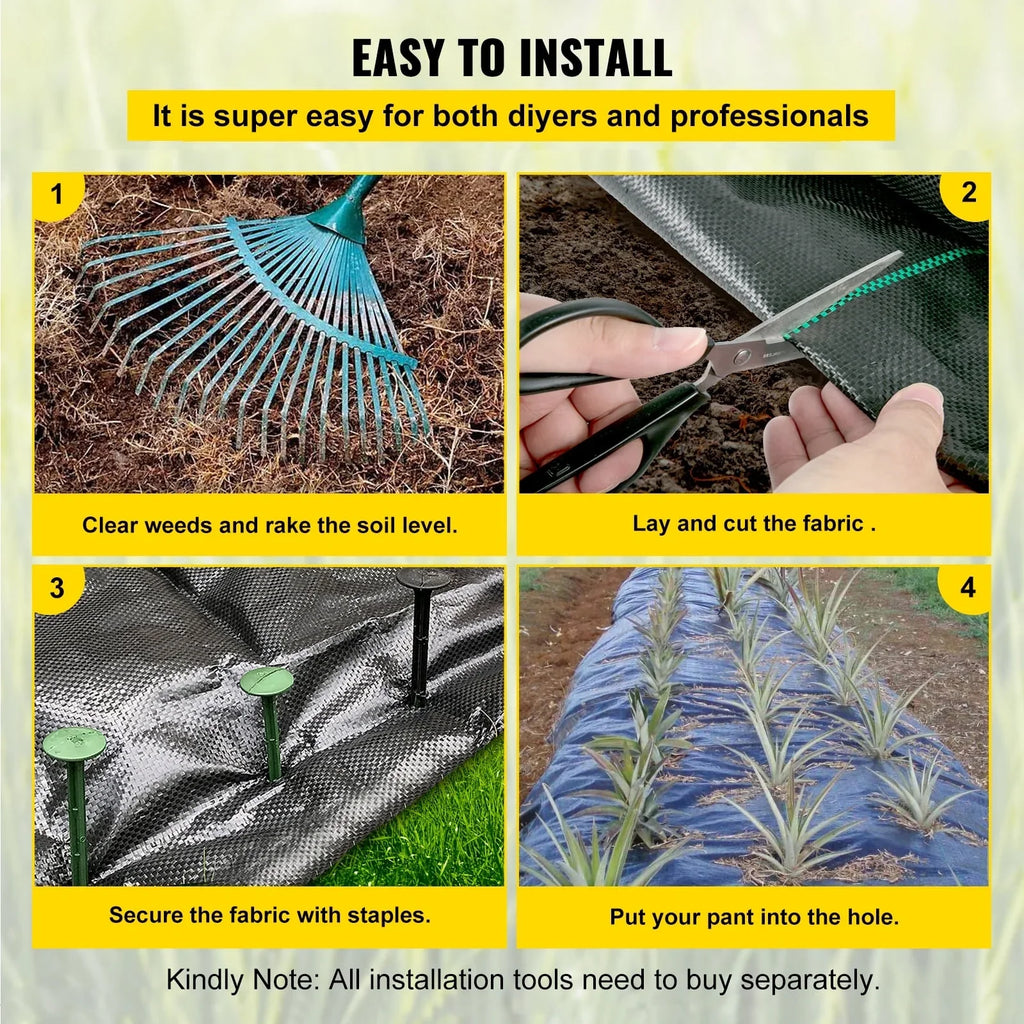 VEVORbrand Weed Barrier Landscape Fabric, 5 x 250 ft Premium Woven Ground Cover 5 oz Heavy Duty PP Material & Easy Setup, Dual-Layer for Outdoor Garden, Lawn, Driveway, Black