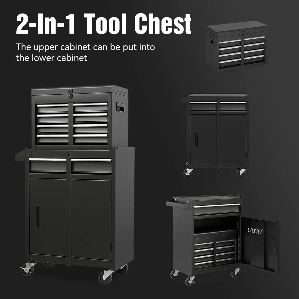 Heavy-Duty Metal Tool Storage Cabinet 5-Drawer Rolling with Detachable Top Box, Lockable Wheels & Adjustable Shelves, Secure Locking Mechanism, Space-Saving Design for Garage Workshop & Home Use