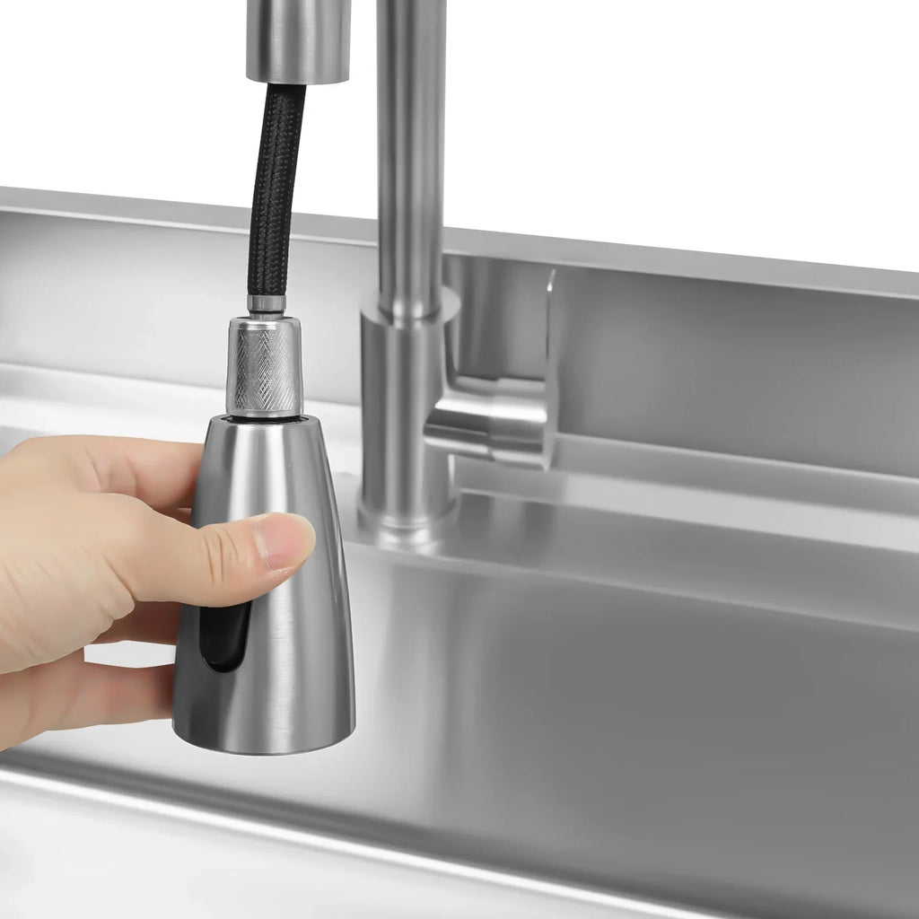 Loyalheartdy Stainless Steel Commercial Sink Freestanding Single High Capacity Utility Sinks with Pull-Out Faucet & Storage Shelf for Kitchen Laundry Room Garage Outdoor Garden 36 x 20 x 49