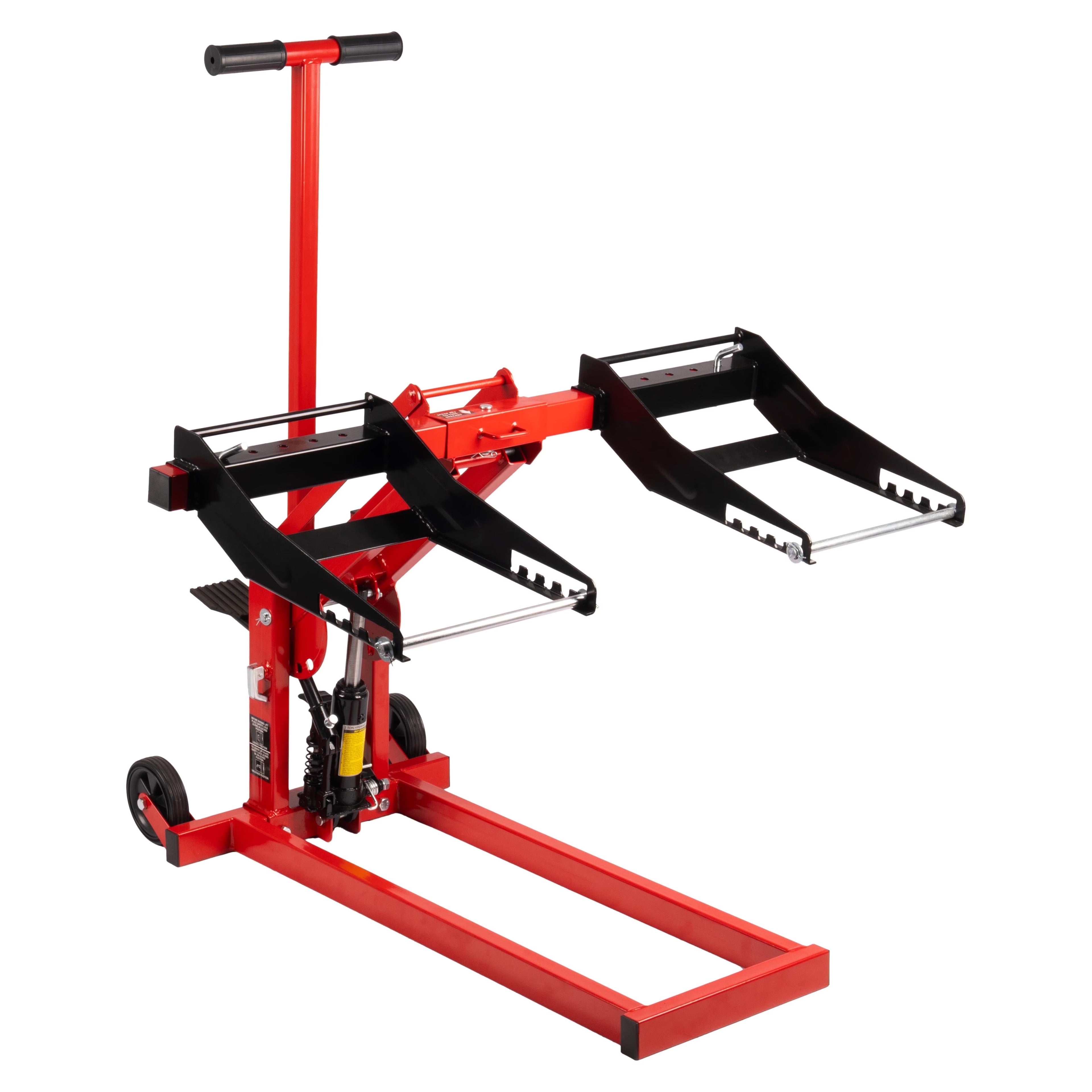 300lb Capacity, Adjustable Riding Lift Jack Heavy Duty Construction with Safety Lock, Non-Slip Wheels&Handle for Tractors, Atvs and Zero Turn Lawn Mowers