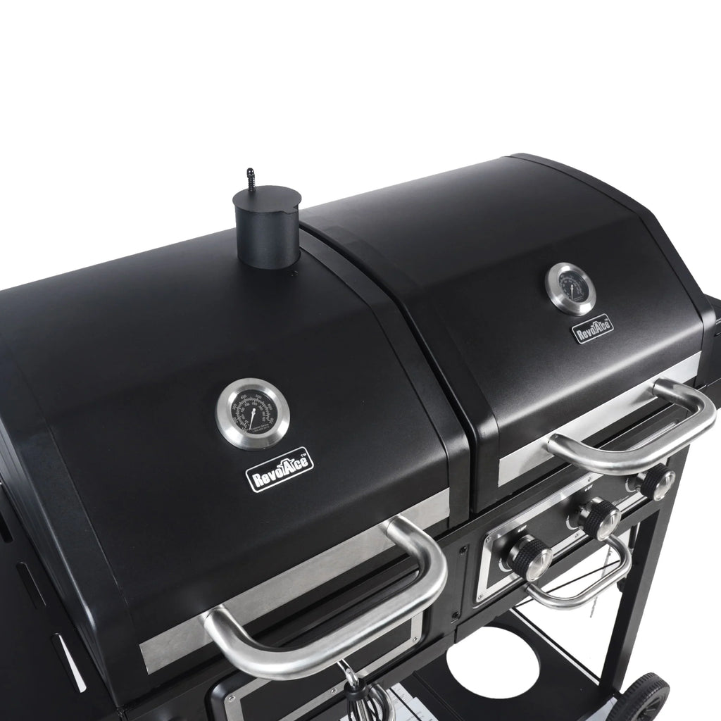 Dual Fuel Gas & Charcoal Combo Grill, Black with Stainless