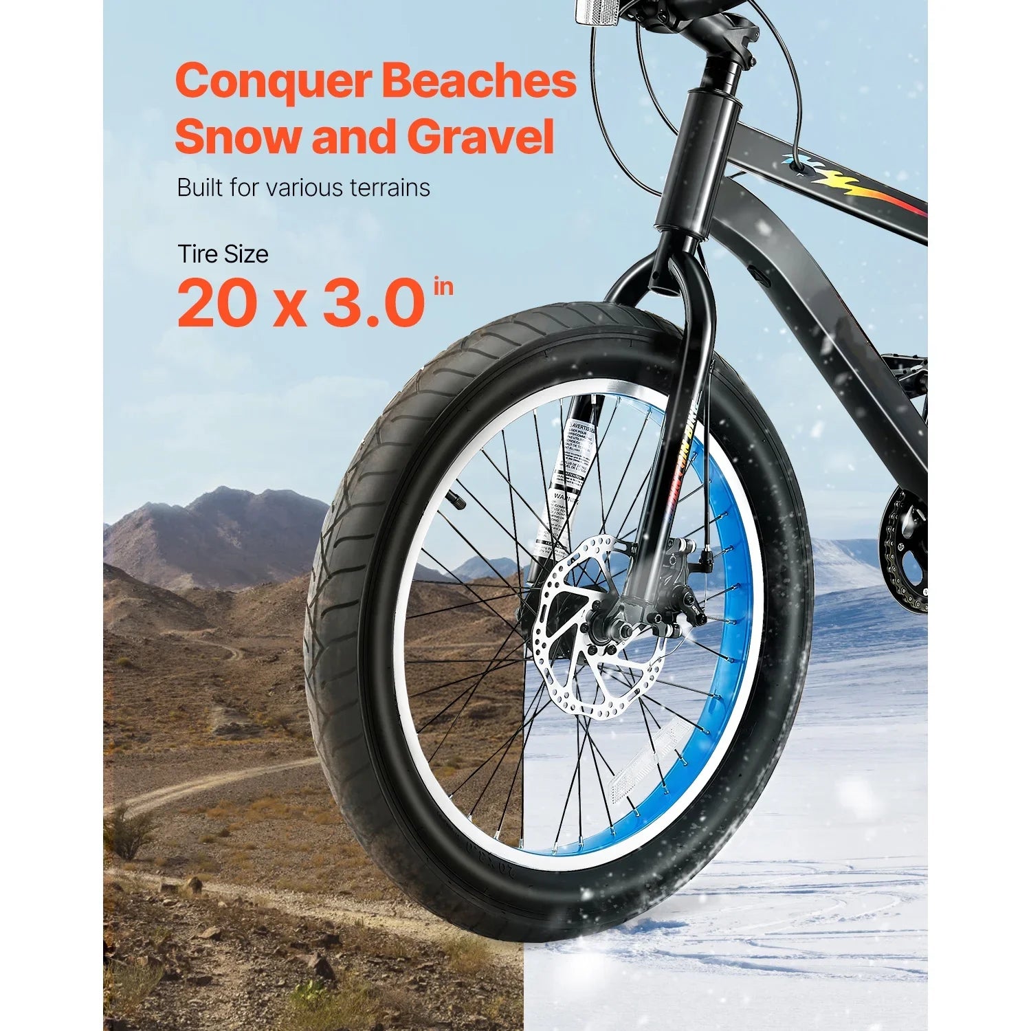 KFFKFF 20-Inch Mountain Bike, 7-Speed Twist Shifting, Comfortable Saddle, Dual Disc Brakes, Durable Steel Frame, Fat Tire Bicycle for Trail and Snow