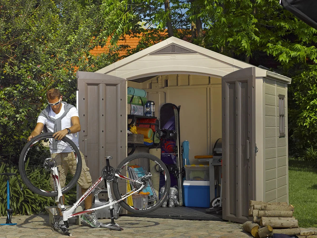 Keter Factor 8 x 11 Foot All Weather Resin Outdoor Storage Shed, Taupe