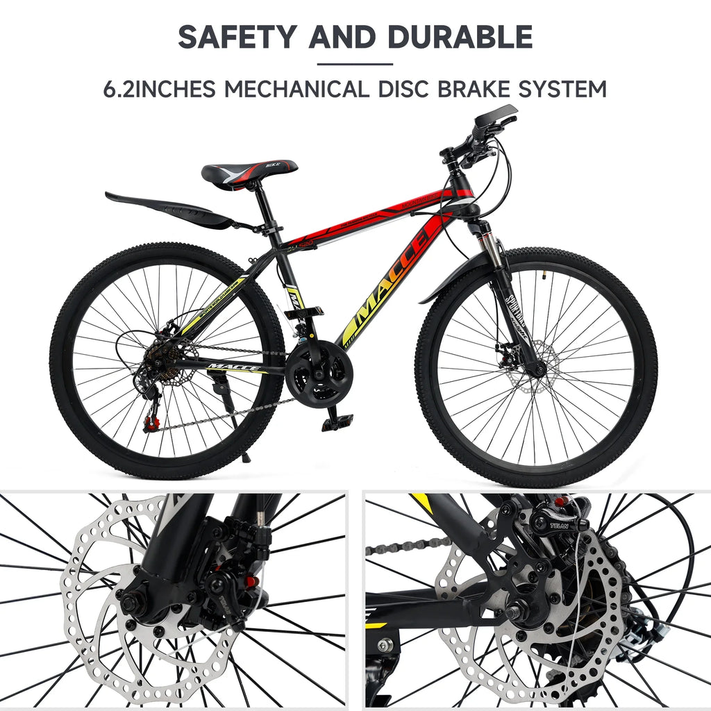 ARTUDATECH 24 26 27.5 Inch Mountain Bike, 24 Speeds with V/Disc Brakes High-Carbon Steel Frame Mens Womens Mountain Bike, Front Suspension MTB Bicycle for Adult & Teenagers