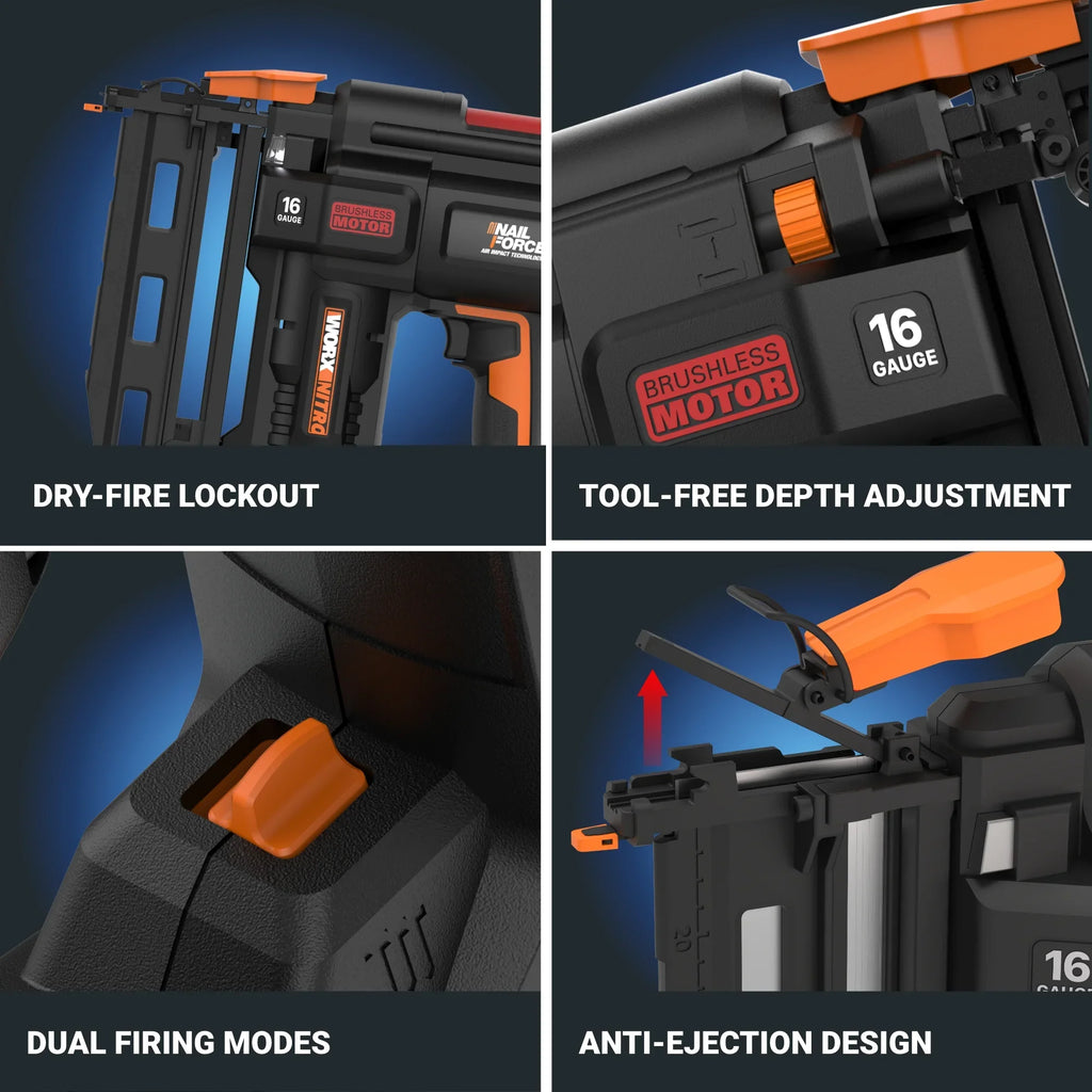 Worx Nitro WX841L 20V 16GA Brushless Finish Nail Gun (Battery & Charger Included)