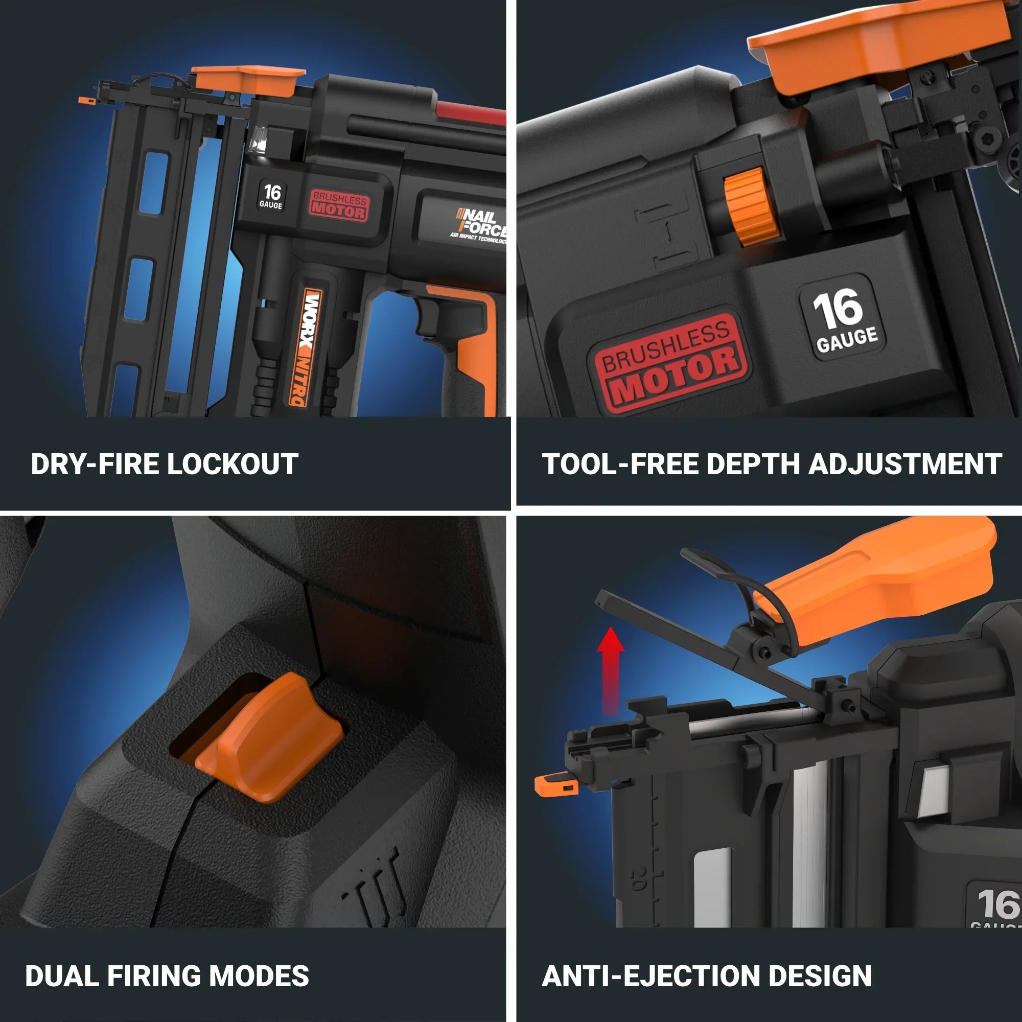 Worx Nitro WX841L 20V 16GA Brushless Finish Nail Gun (Battery & Charger Included)