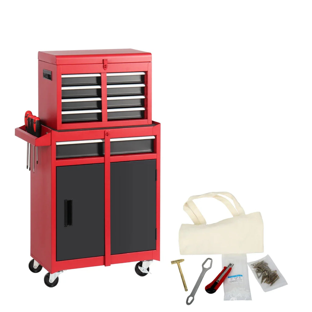 Heavy-Duty Metal Tool Storage Cabinet 5-Drawer Rolling with Detachable Top Box, Lockable Wheels & Adjustable Shelves, Secure Locking Mechanism, Space-Saving Design for Garage Workshop & Home Use