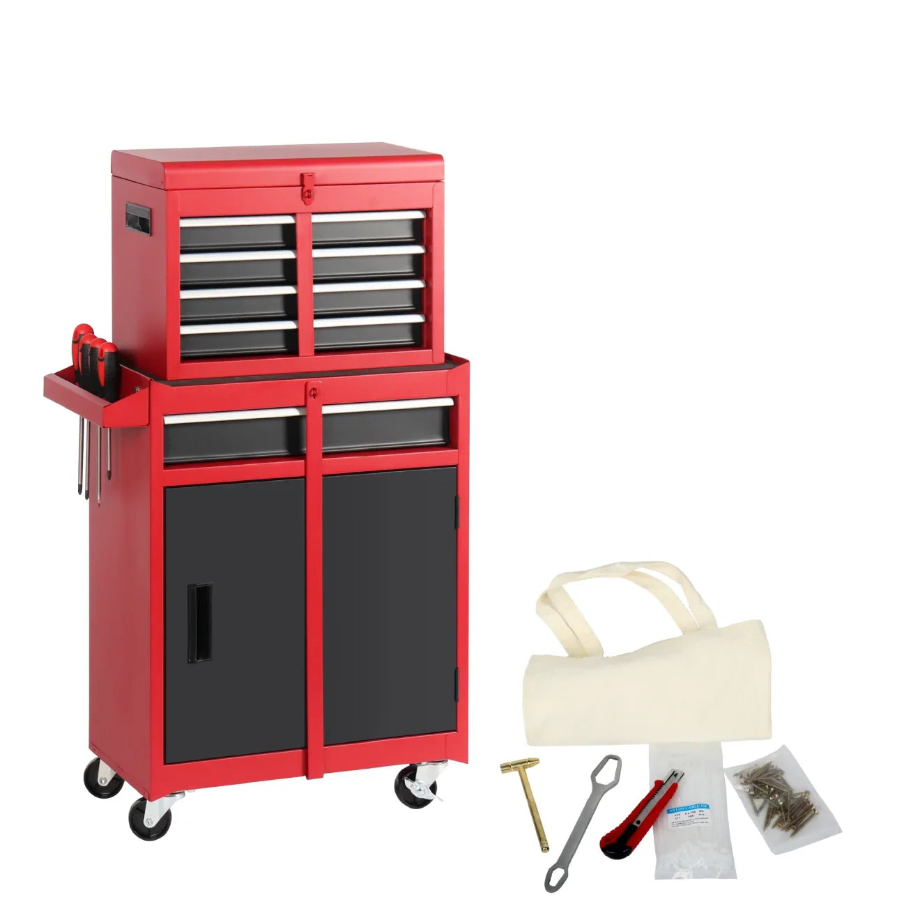 Heavy-Duty Metal Tool Storage Cabinet 5-Drawer Rolling with Detachable Top Box, Lockable Wheels & Adjustable Shelves, Secure Locking Mechanism, Space-Saving Design for Garage Workshop & Home Use