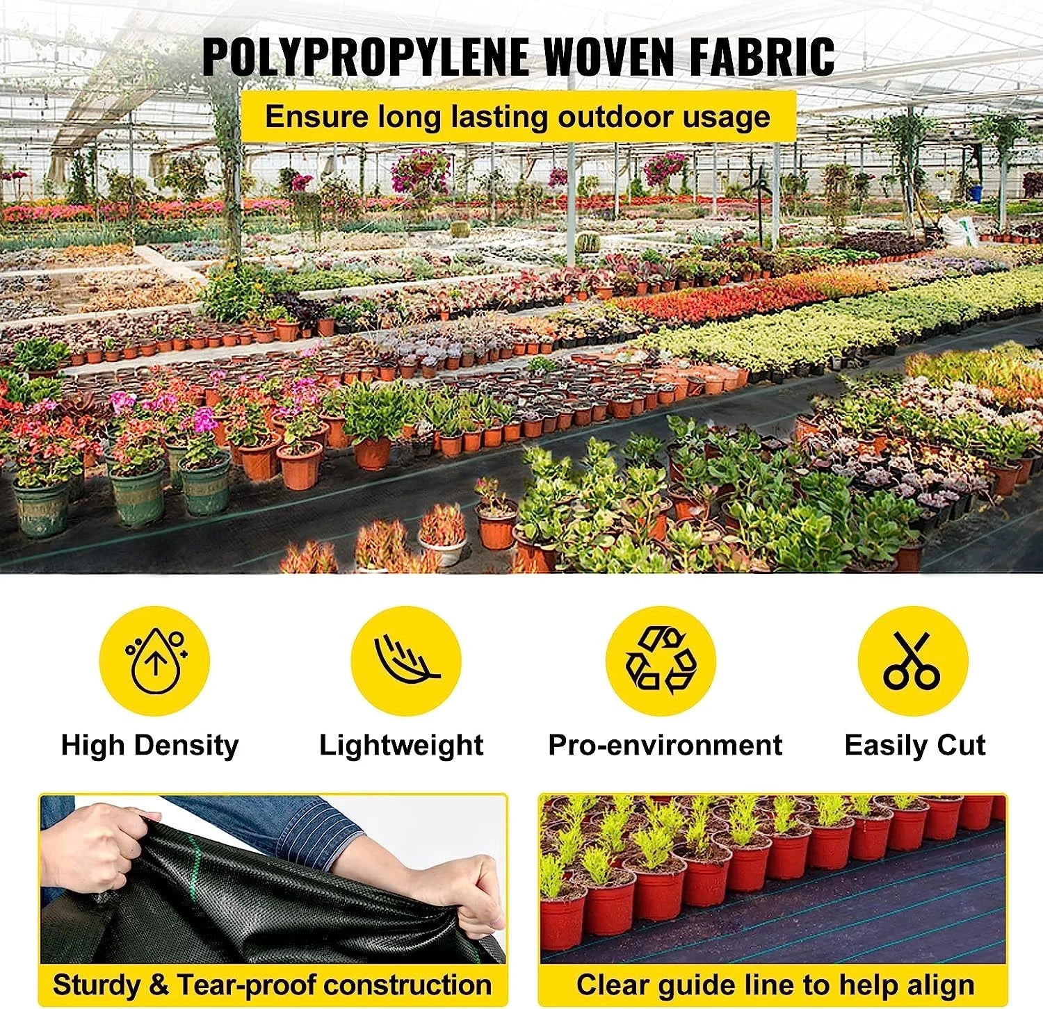 VEVORbrand Weed Barrier Landscape Fabric, 5 x 250 ft Premium Woven Ground Cover 5 oz Heavy Duty PP Material & Easy Setup, Dual-Layer for Outdoor Garden, Lawn, Driveway, Black