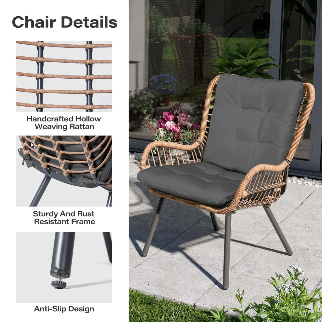 LAUSAINT HOME 3-Piece Patio Furniture Set, High Back Outdoor Bistro with Coffee Table & Beige Cushions for Garden or Deck