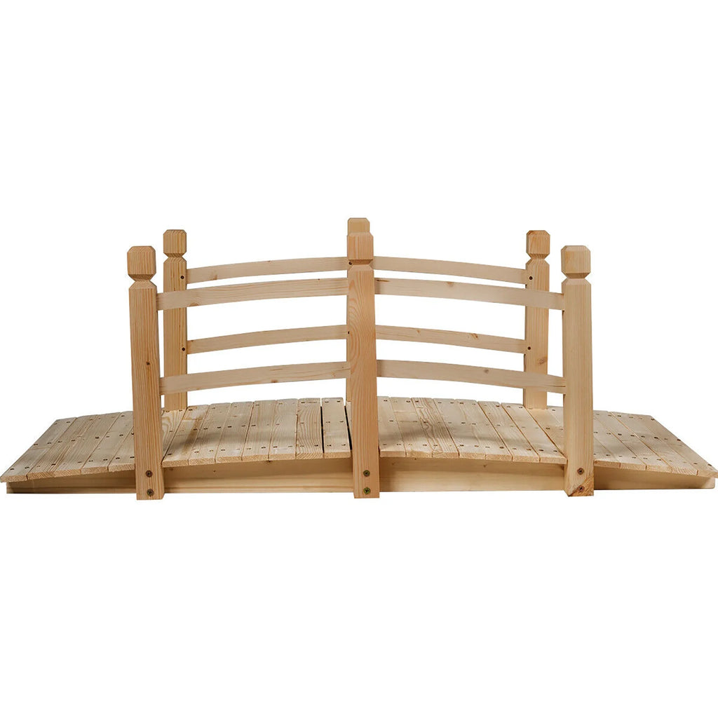 Costway 5' Wooden Garden Bridge Arc Stained Finish Footbridge Backyard Pond Decorative