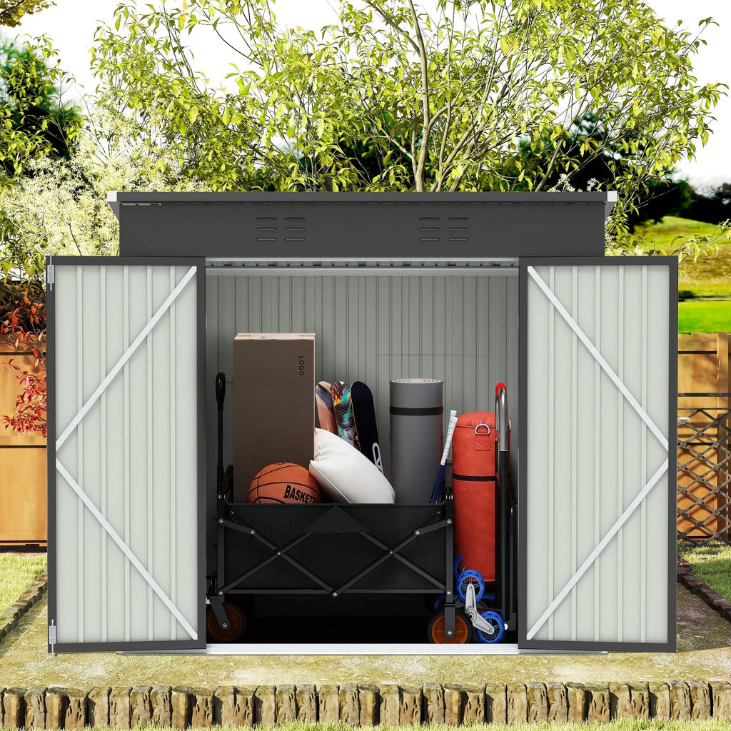 Sesslife 6x4 ft Outdoor Metal Steel Storage Shed with Sliding Roof & Lockable Door for Backyard, Garden, Gray