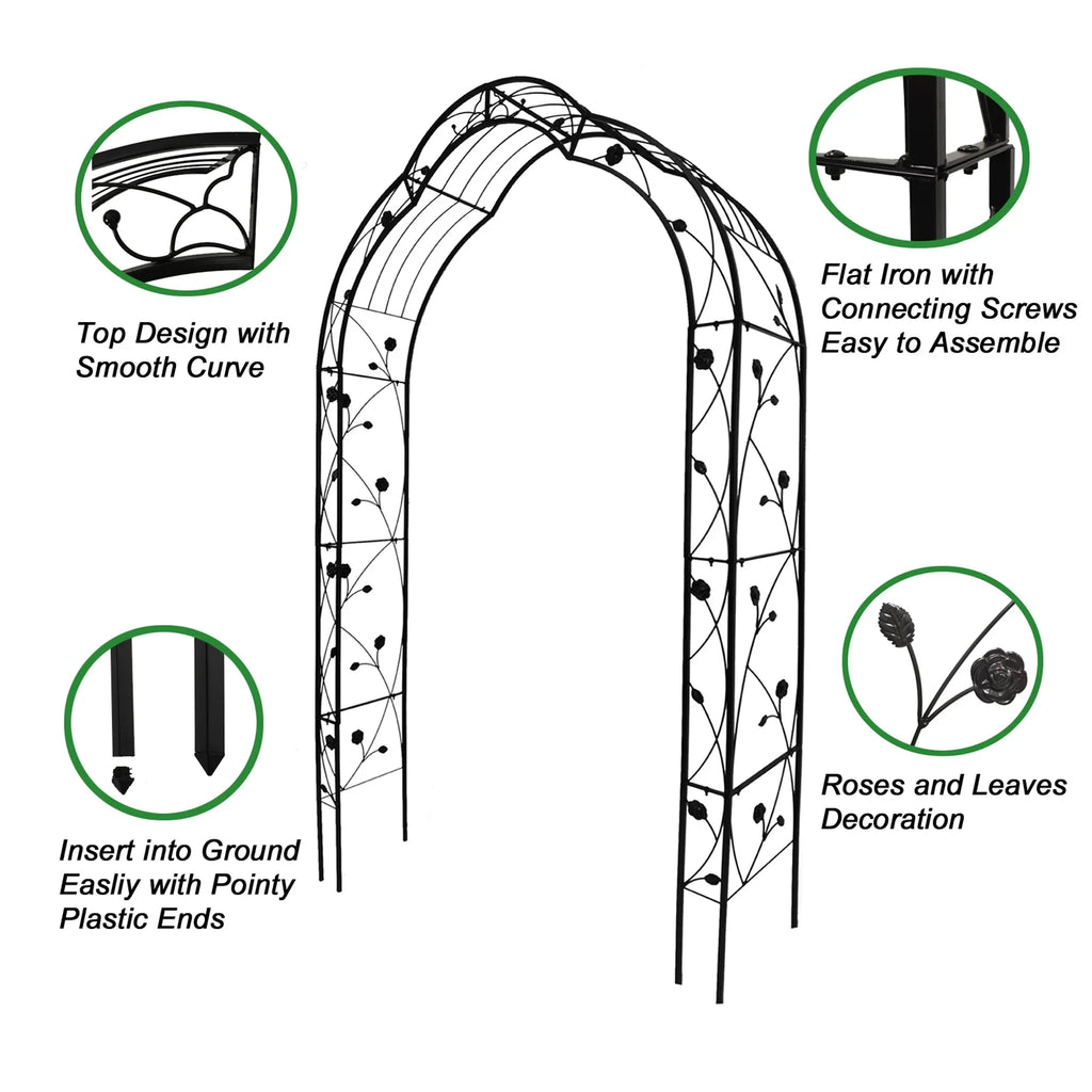 Miniyam 98.4 Metal Garden Arch Trellis, Support 8 Styles Garden Arbor Trellis, Black